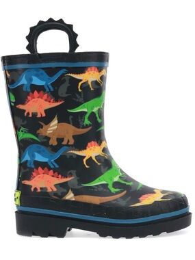 Western Chief Black Kids Rain Boots with Multicolor Dinosaur Print
